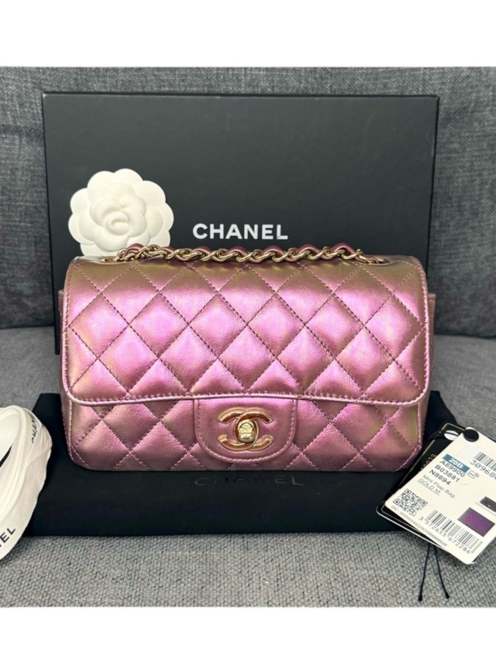 CHANEL classic flap mini rectangular iridescent metallic bag